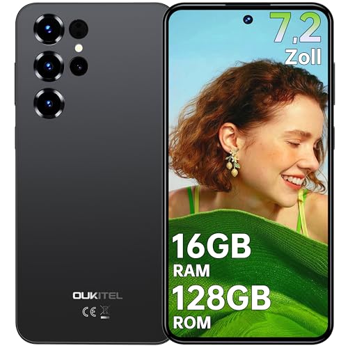 OUKITEL C68 Handy Ohne Vertrag Android 15-7,2 Zoll Display Smartphone Günstig 16GB+128GB /1TB, 6000mAh Simlockfreie Handys, 64MP+8MP, Dual SIM 4G Face ID/Fingerabdruck/OTG/GPS,Schwarz