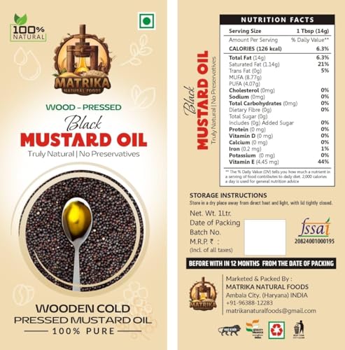 Image of SARV MATRIKAA Pure Organic Wood Pressed Black Mustard Oil -5 Litre| 100% Natural & Unrefined | Cooking, Skin & Hair Care | Ideal for Heart Health, Digestion & Pain Relief