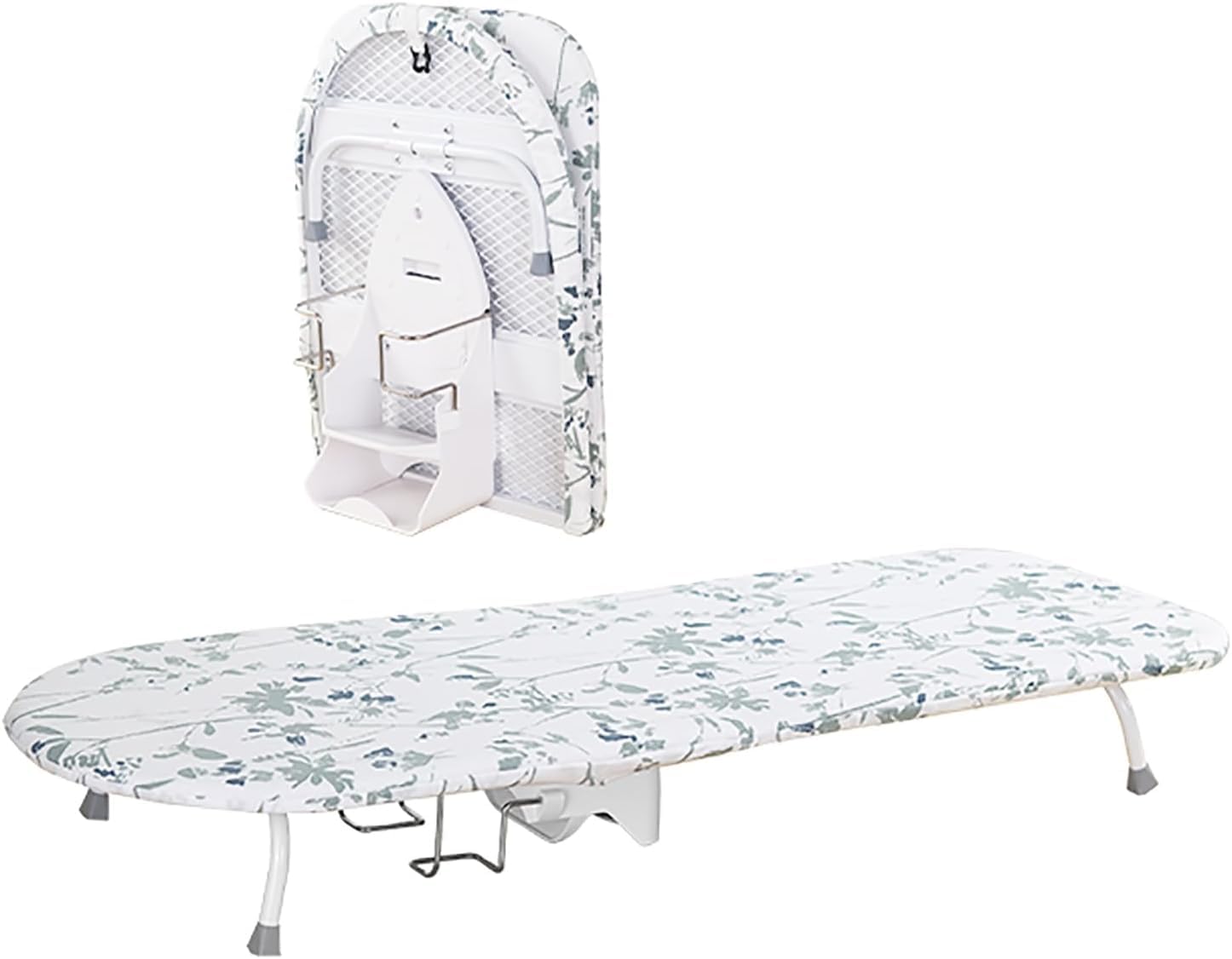 Bügelbrett, Bügelbrett Klein, Tischbügelbrett mit Wandhalterung, Bügeleisenhalter und Hitzebeständigem Bezug, Stahlgewebe für Schnelle Wärmeableitung,Flower