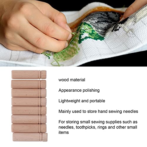 Image of HEEPDD Wooden Needle Cases 8 Pack, Portable Sewing Supplies Storage Organizer with Stickers, Screw Top Lids for Needles, Crafting Accessory Holder for Sewing Kit, Thread, Pins, Small Part | Anti Lost, Polished Solidly Wood Material,1.5 X 6cm,Large Capacity,Lightweight, Portable,Sewing Essentials,Widely Used
