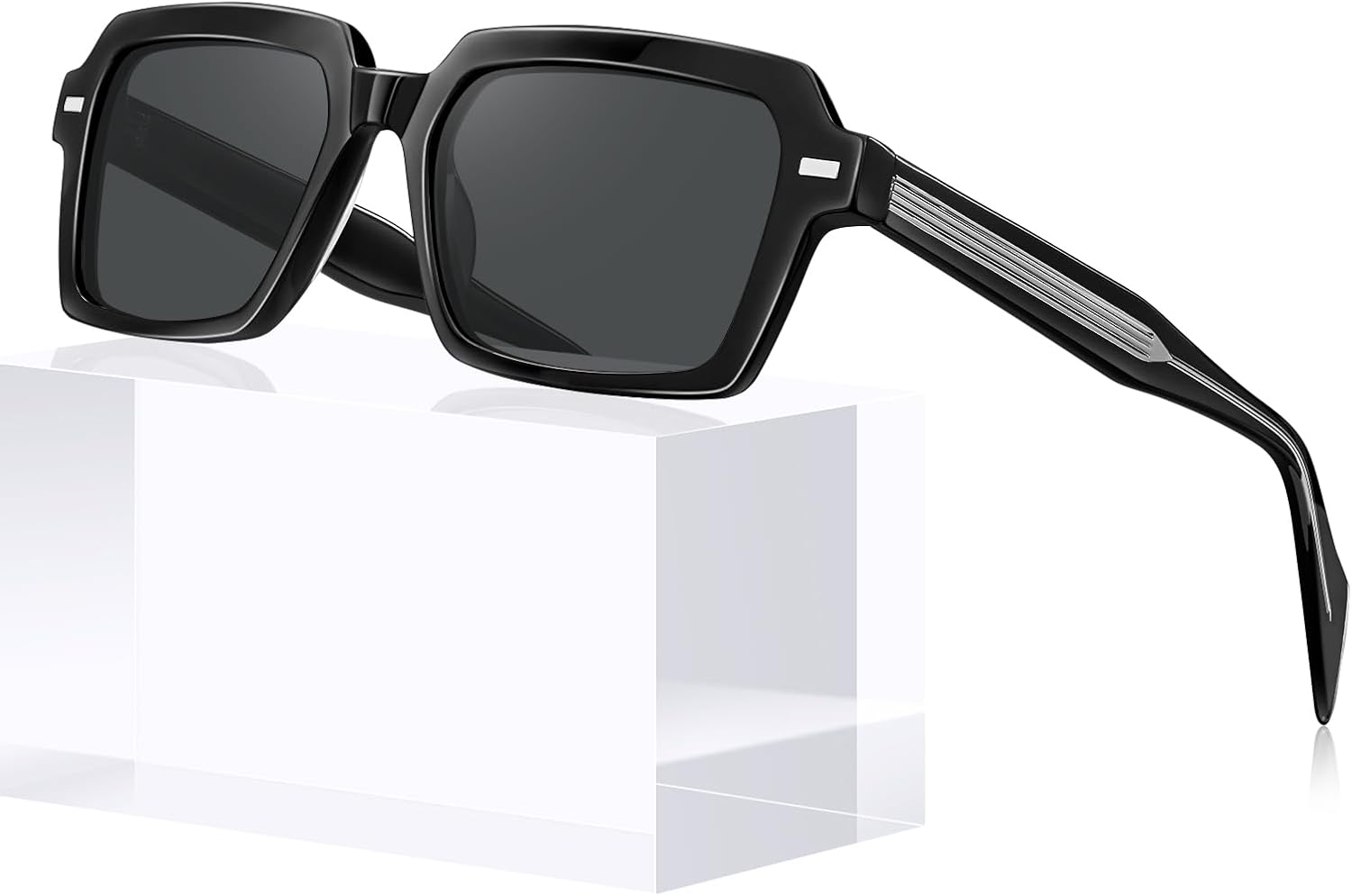 AVAWAY Rectangle Mens Polarized Sunglasses, Acetate Stylish UV Protection Geometric Sun Glasses Designer Fashion Shade