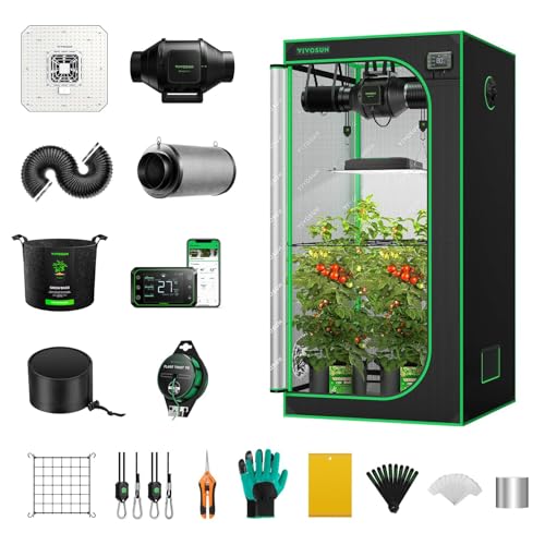 VIVOSUN Smart Growzelt Komplettset 80x80x160cm mit LED Grow Lampe Vollspektrum150W Ventilation und Zirkulation und GrowHub E42A Controller WLAN-integriertes Growzelt Kit Hydroponics Growing Tent