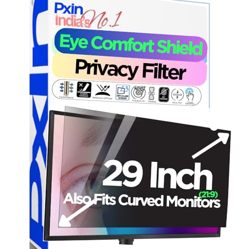 Image of Pxin 29 Inch (21:9) Monitor Privacy Screen | Digital EyeCare Filter | 99% UV (A /B /C) Block | Anti Glare | Side View Blocker | Adv. Monitor Privacy Protector