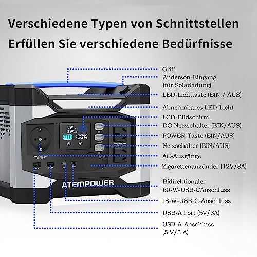 Solar Generator 518Wh 500W Portable Powerstation mit Solarpanel 100W Faltbares Batterie Power Bank Balkonkraftwerk mit LED Licht für Camping Outdoor Abenteuer und Notfälle – Bild 3