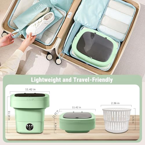 Image of Portable Washing Machine, Foldable Personal Washer w /Integrated Drain Pipe and Spin Basket for Light Clothes, 3 Cleaning Modes, Blue Light Collapsible Laundry for Travel, RV, Baby Clothes