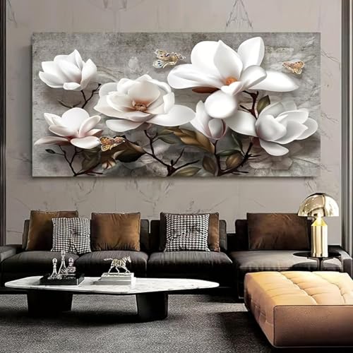 Impression sur toile moderne abstraite roses blanches grand format 80x165 décoration murale