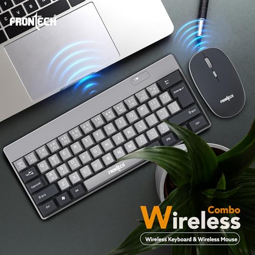 Image of Frontech 61-Key Ultra-Compact Wireless Rechargeable Keyboard & Mouse Combo - 2.4 GHz Nano Receiver, 1600 DPI Precision, Plug-and-Play (KB-0032)