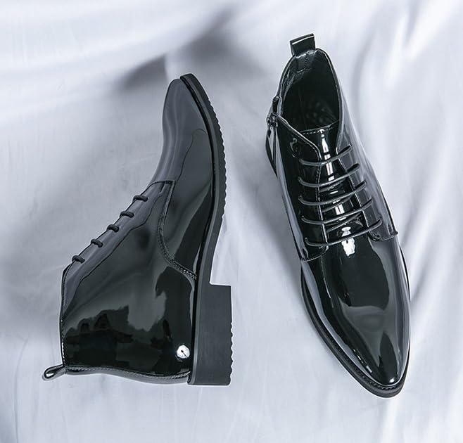 Generic Men's Leather Pointed Toe Chelsea Dress Boots Fashion Lace-up Side Zipper Chukka Boots High Top Business Oxford Ankle Boots2