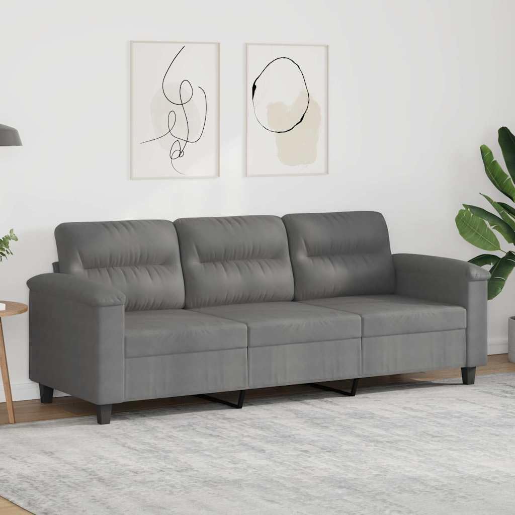 vidaXL Divano a 3 Posti Grigio Scuro 180 cm in Tessuto Microfibra