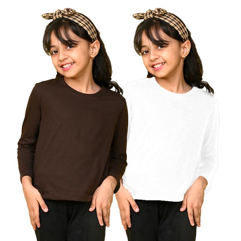 Image of Nusyl Girls Full Sleeves T-Shirt for Kids | Cute Printed Casual Wear | Soft Cotton Blend | Comfortable Regular Fit | 2-16 Years | Multiple Colors