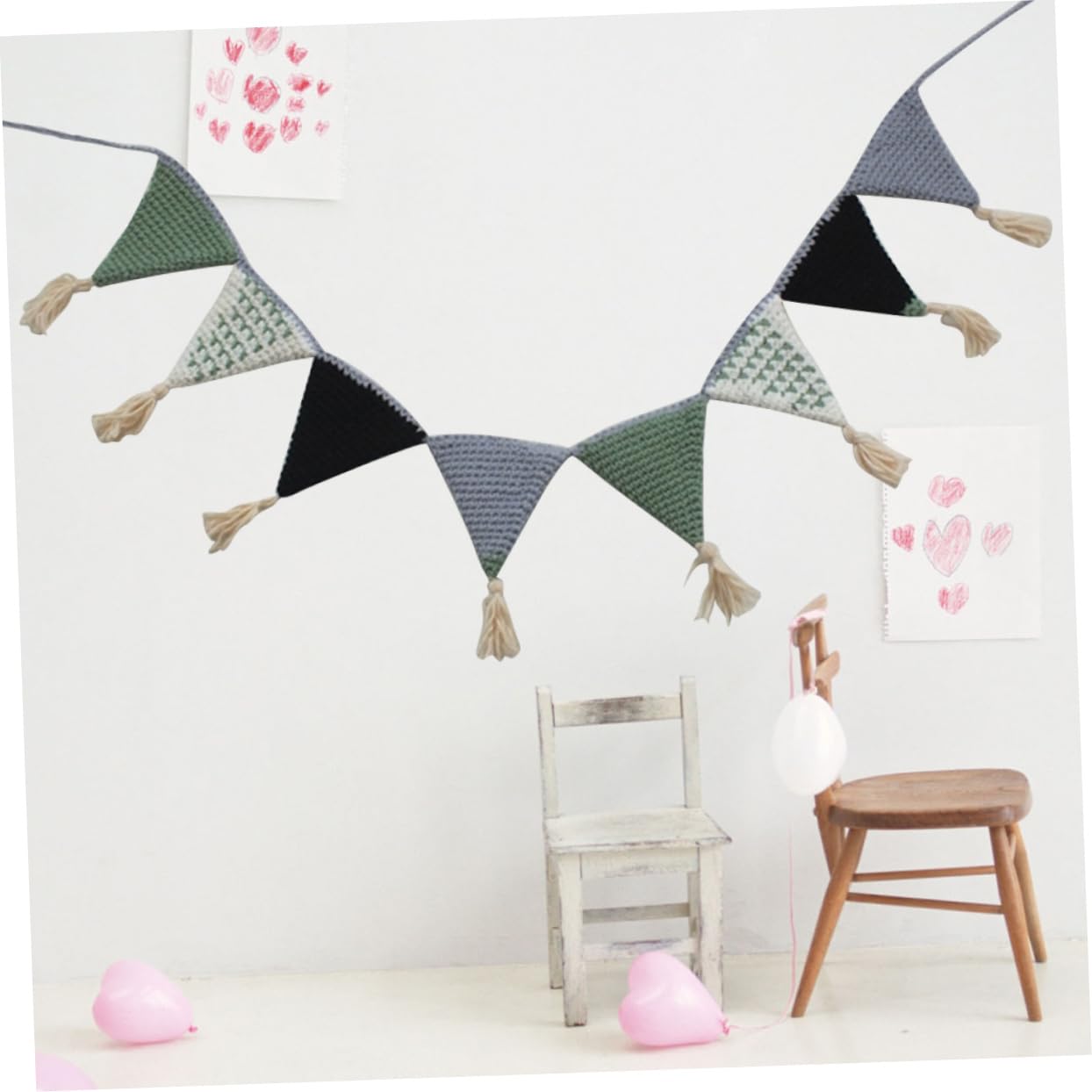 UPKOCH 3piezas Banderines Decorativos De Algodón Verde Para Cumpleaños y Habitaciones Infantiles Guirnalda Colgante De Triángulo Para Shower y Decoración