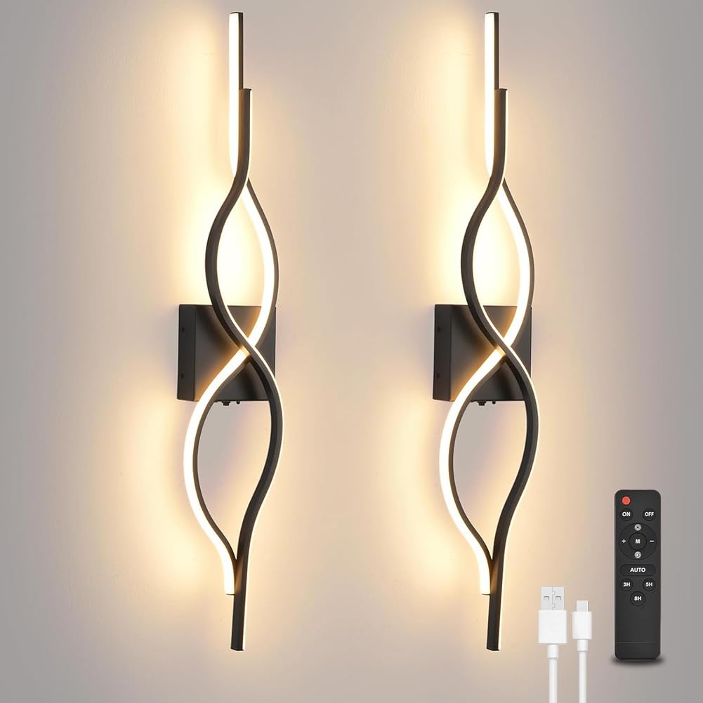 Aplique de Interior LED Recargable sin Conexión Eléctrica con Mando a Distancia Lámpara Moderna para Salón con Temporizador Iluminación de Pared Inalámbrica Interruptor Táctil 80cm,2 stück
