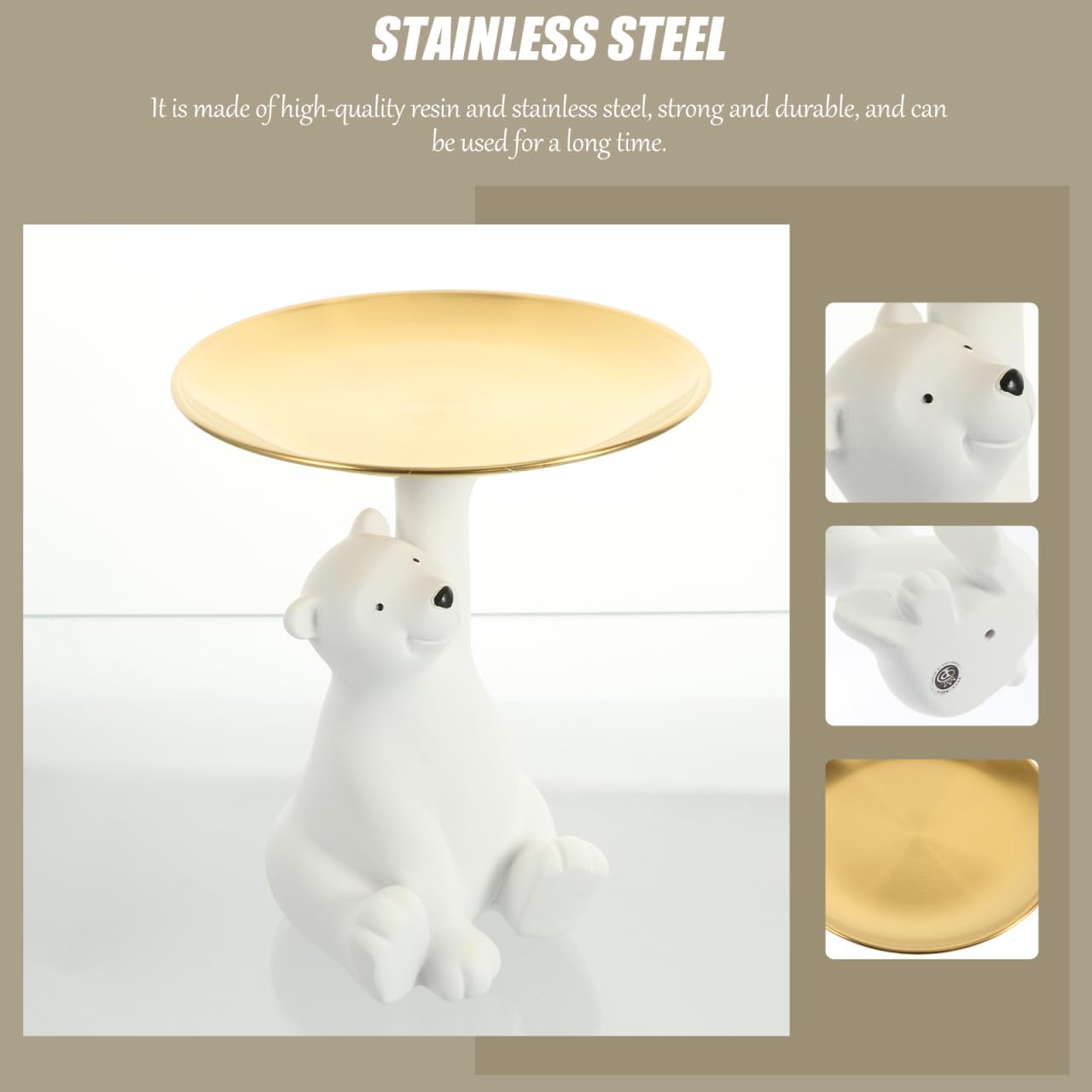 Polar Bear Bear-Shaped Key Storage Tray Resin Decorative Plate for Entryway Table Desk Organizer Home D Cor Accent 6.63 Inch