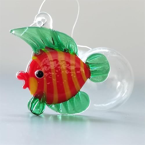 Miniatura 3 de Figuras de peces de vidrio soplado a mano con flotadores, juego de 3 pequeños animales marinos tropicales decorativos (A)