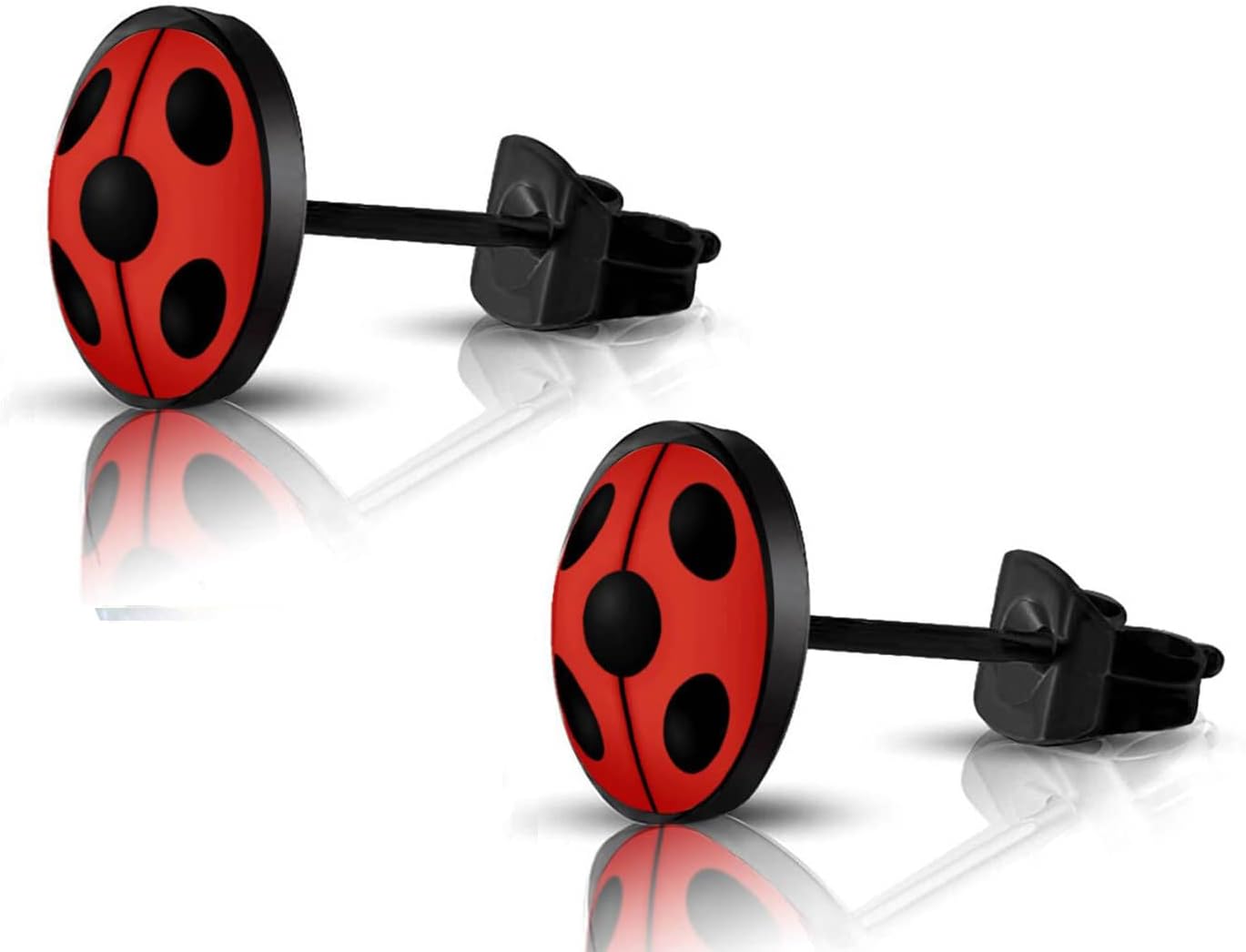 SIISPRI 316L Surgical Stainless Steel Ladybug Earring Round Circle Button Stud Post Earrings 10MM