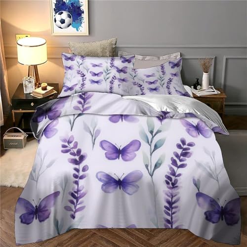 Housse de couette papillons violets impression 3D aquarelle haute définition - 6