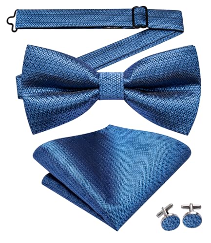 Image of Hi-Tie Bow Ties for Men Pre-Tied Pocket Square with Cufflinks Mens Bowtie Sets for Wedding Formal Party