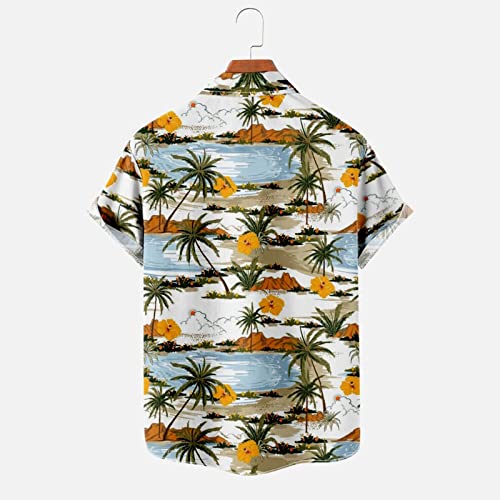 Summer Tops For Mens Floral Hawaiian Shirts Short Sleeve Button Down Beach Shirts Cotton Crew Undershirt Classic Jersey Tee B965 Orange #TOP3