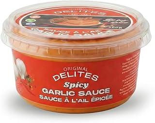 Original Delites Garlic Sauce - Spicy (10.6 oz) - Creamy Mediterranean Toum with a Kick, All-Natural Gluten-Free Spread and Dip for Shawarma, Grilling, Chicken, Wraps and Fries - Handcrafted in Canada