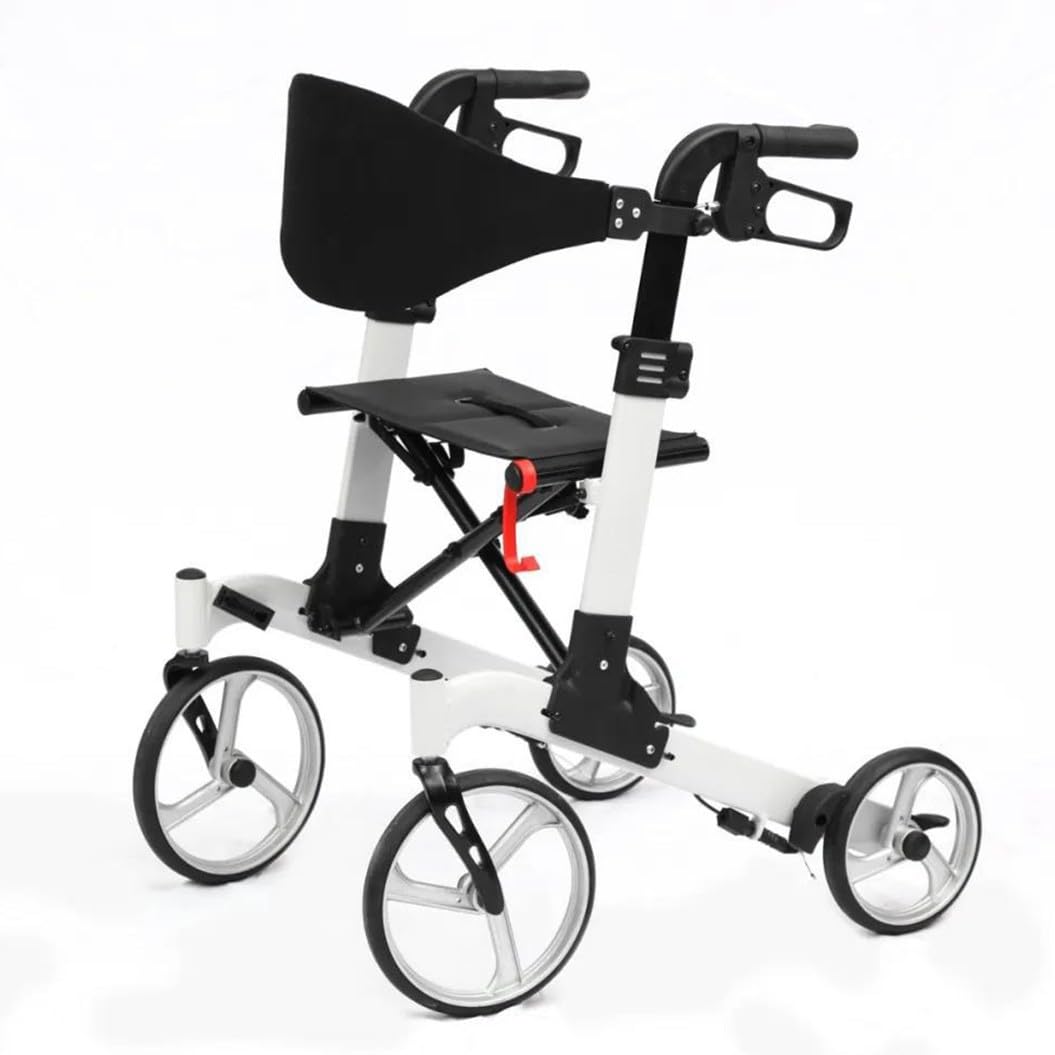 Andador para Exteriores de Aluminio,Andador plegable ligero,Andador para ancianos,altura ajustable,Con Almacenaje Asiento y Frenos,Para uso exterior e interior White
