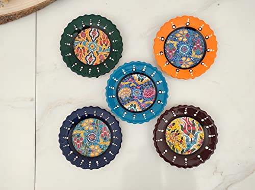 Ayennur Turkish Decorative Plates Set Of 5-5.11"(13Cm) Multicolor Handmade Ceramic Ornament For Home&Office Wall Decors #TOP6