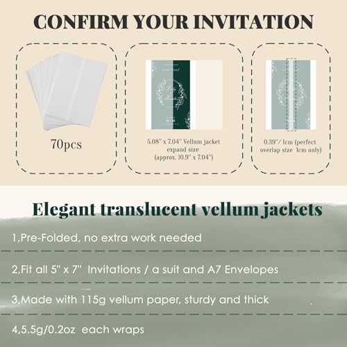 Sobres de boda de vitela esmerilada premium UNIQOOO papel translúcido preplegado de 115 g/m² 5