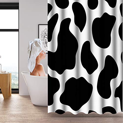Vva Cow Print Shower Curtain Cowhide Pattern With Plain Black Spots Barnyard Cattle Style Polyester Fabric Bath Curtains Set With 12 Hooks For Bathroom 72×72 Inches #TOP5