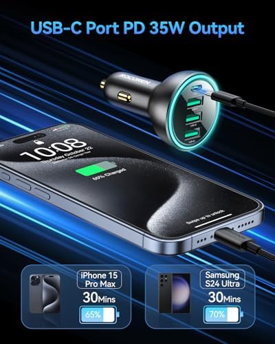 Rocoren 4‑Port 55W USB‑C Super Fast Car Charger PD3.0 QC3.0