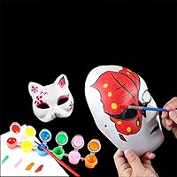 Vista 5 de GSHLLO 3 máscaras pintables de gato en blanco para mascarada, máscaras blancas pintadas a mano para Halloween, fiesta de baile, cosplay