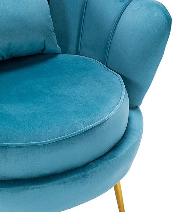 Image of Living Room Vintage Velvet Fabric Tub Armchairs with Metal Leg Armrests Lounge Comfortable Royal & Luxury (Light Blue, 2+1+1)