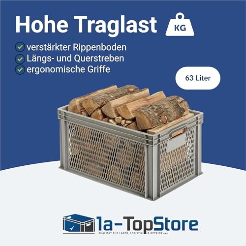 1a-TopStore Eurobox Stapel- und Transportkasten, durchbrochen, perforiert, offene Griffe, verschiedene Größen (60x40x32 cm)