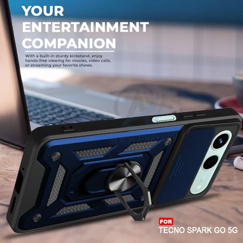 Image of AESTMO Tough Armor Tecno Spark GO 5G Bumper Back Case Cover | Ring Holder & Sliding Camera Shield Cover | 360 Degree Protection Back Case Cover for Tecno Spark GO 5G (Blue)