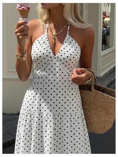 Image of SHENHE Women's Deep V Neck Tie Knot Backless Halter Dress A Line Flowy Ruffle Maxi Dress