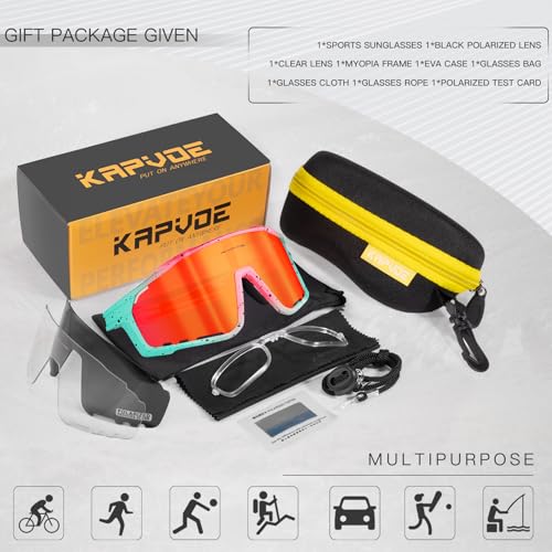 Image of KAPVOE 3 Lens & Polarized Cycling Sunglasses Men Women MTB Running K76 | 3-lens and polarized sports eyewear for men and women, designed for cycling, MTB, running and fishing