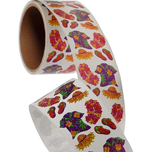 Jillson & Roberts Bulk Roll Prismatic Stickers, Mini Hawaii Shirt/Lei - 100 Repeats