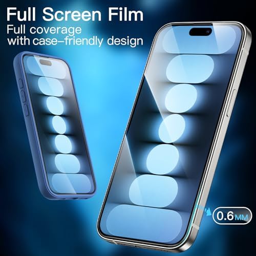 JETech Pełny Pokrycie Ochraniacz Ekranu dla iPhone 15 Pro 6,1 Cala, Czarna Krawędź Screen Protector z Szkło Hartowane Film Folia z Narzędzie Łatwej Instalacji, HD Przezroczyste, 3 Sztuki