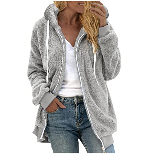 Casaco feminino de inverno de lã de ovelha com capuz, casaco de pele sintética, com zíper, quente, f
