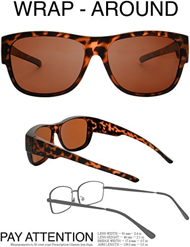 Image of The Fresh High Definition Polarized Wrap Around Shield Sunglasses for Glasses - Leather Eyeglasses Case