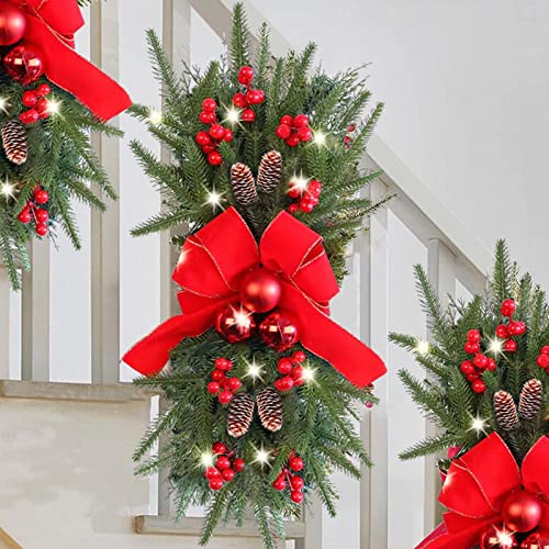 Tunkence Christmas Decorations The Cordless Prelit Stairway Trim Christmas Wreaths For Front Door Holiday Wall Window Hanging Ornaments For Indoor Outdoor Home Xmas Decor #TOP1