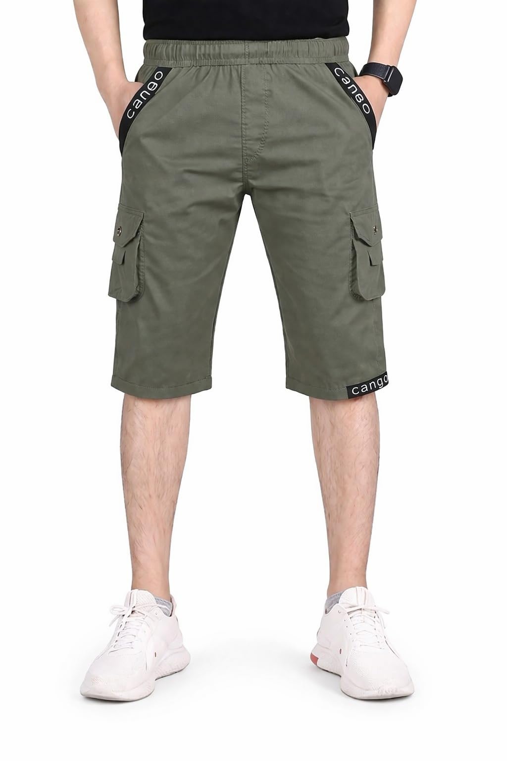 Men Solid Cargo 3/4 Capri | Casual Knee Length Capri with Side Pockets-picture-43