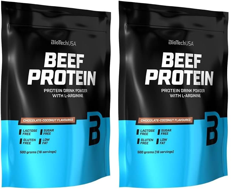 Beef Protein hidrolizada de chocolate y coco en formato duplo de 500 g