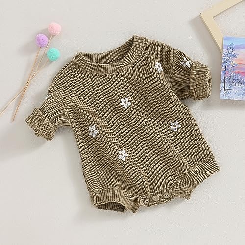 Qiylii Infant Baby Girl Flower Knit Sweater Romper Crewneck Long Sleeve Pullover Sweatshirt Onesie Fall Winter Clothes2