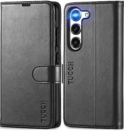 TUCCH Case for Galaxy S23 (6.1") 5G 2023, Magnetic PU Leather Wallet Case with[Shockproof TPU][RFID Blocking]Card Holders Viewing Stand, Protective Folio Phone Cover Compatible with Galaxy S23, Black