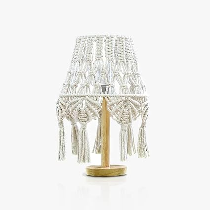 ALTAARA Macrame Table Lamp Home Decor, Decorative Lampshade Handcrafted Woven Lighting, Ambiance & Style for Bedroom, Living Room Decoration with Cable & Holder, Off-White, Pack of 1-Piece