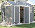 LUXOAK 10.5 x 7.6 x 7.5 ft Outdoor Resin Storage Shed with Floor,Tool Shed with Window, Vents and Stainless Steel Cores, for Lawnmowers/Bikes/Pool Supplies, Grey