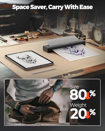 MUNBYN Tattoo Stencil Printer ITP05, Wireless Thermal Tattoo Printer with 20 Transfer Papers, Compatible with Android and iOS Phone/Tablet & PC, Tattoo Printers for Tattoo Artists & Beginners (Black)