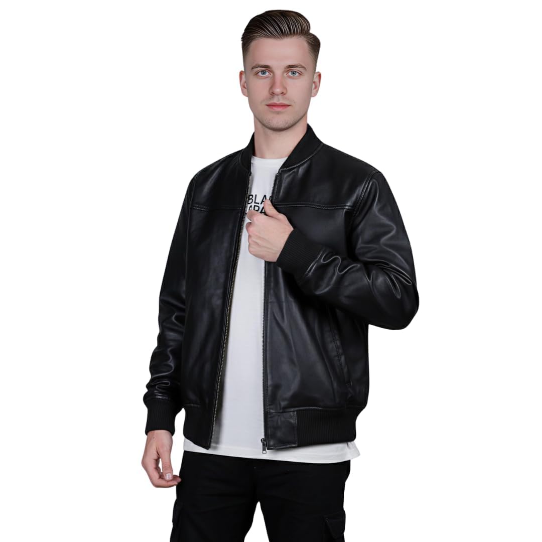 Bomberjacke Herren schwarz echtes Lammfell Lederjacke für Männer Neuheit Style …