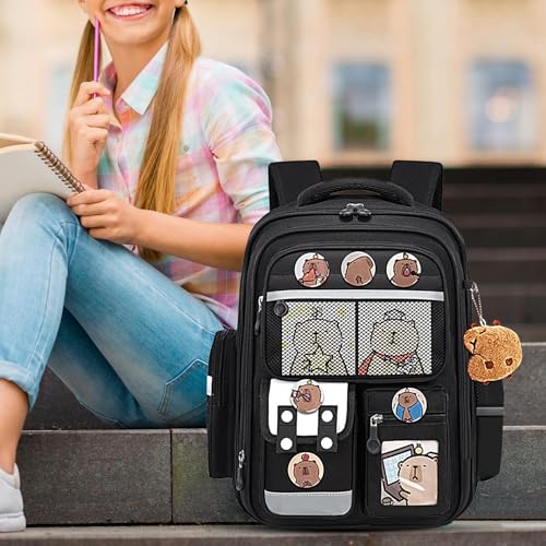 Porte-badge avec breloque pour sac à dos école Capybara, cartable enfant multi-compartiments - 2