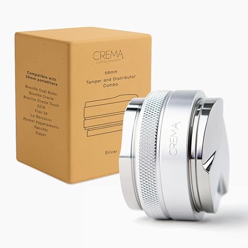 Crema Productos de café  Tamper y distribuidor 2 en 1 de 2.283 in - Plata  Hermosos manipuladores de manos espresso