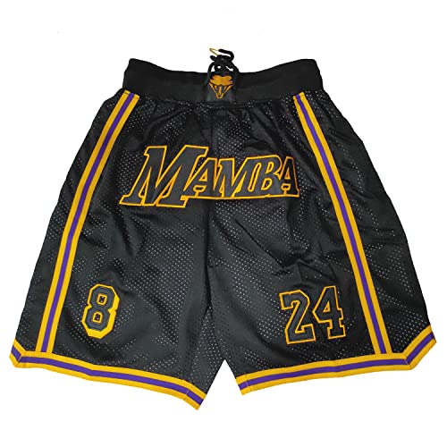 NC Men's Fashion 8-24 Bryant Black Basketball Shorts Sweatpants Stitched Embroidered Fitness Pants (Black, XL)